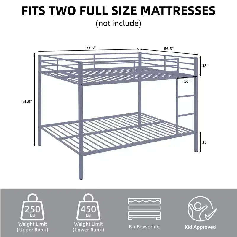 Metal Full Over Full Bunk Bed with Ladder 56.5"W x 77.56"L x 61.81"H