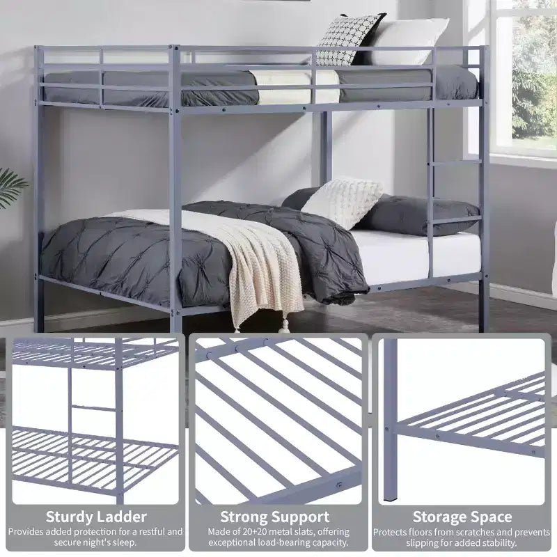 Metal Full Over Full Bunk Bed with Ladder 56.5"W x 77.56"L x 61.81"H