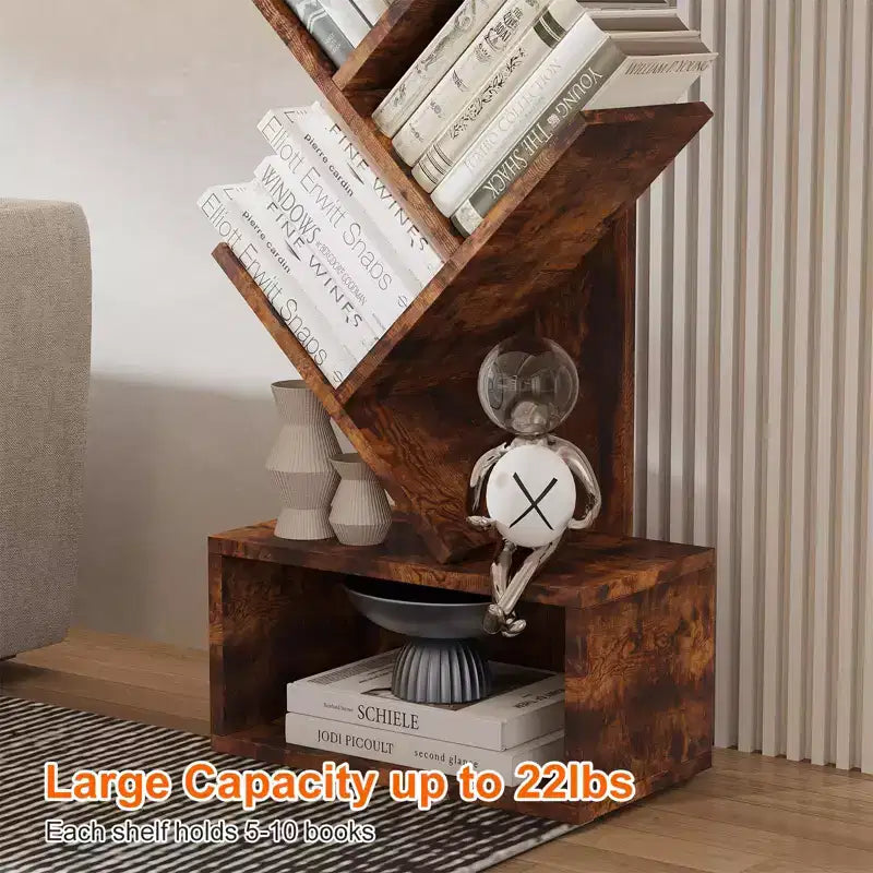 MDF Tree-Shape 8-Tier Bookshelf with Drawer 8.1"W x 14.9"D x 51.5"H
