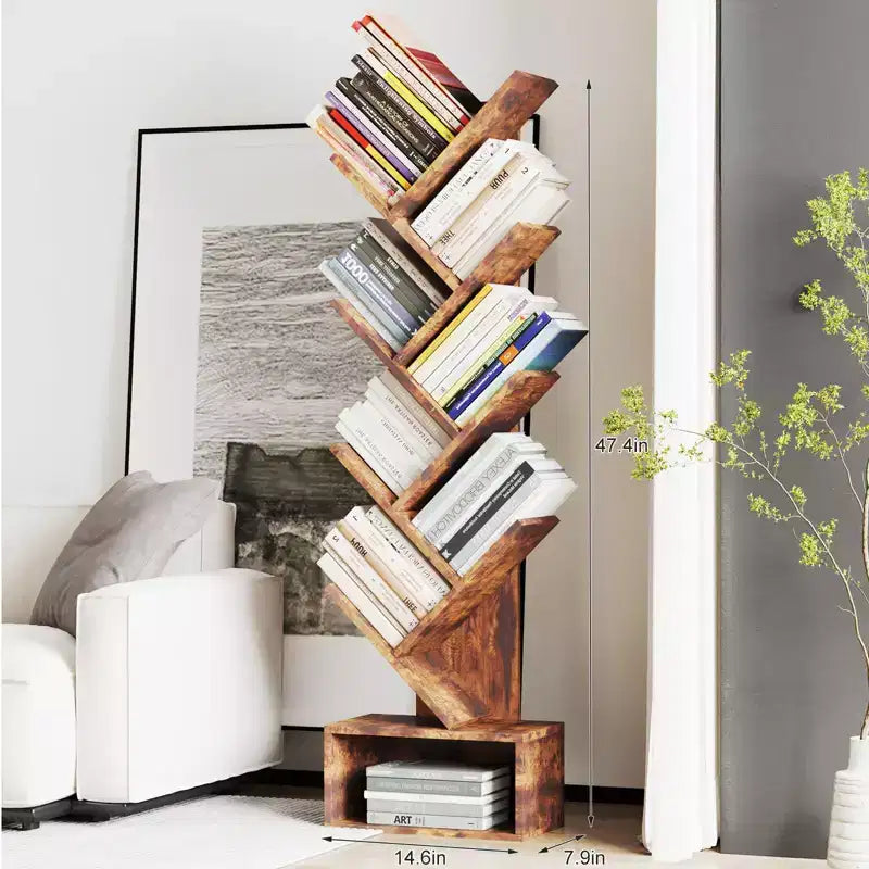 MDF Tree-Shape 8-Tier Bookshelf with Drawer 8.1"W x 14.9"D x 51.5"H