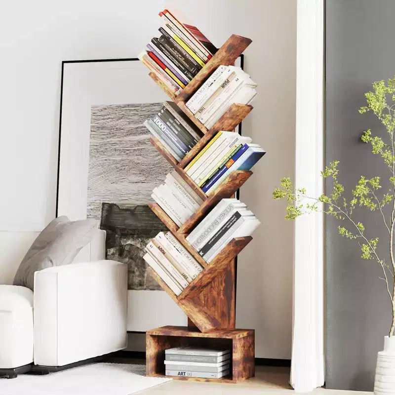 MDF Tree-Shape 8-Tier Bookshelf with Drawer 8.1"W x 14.9"D x 51.5"H