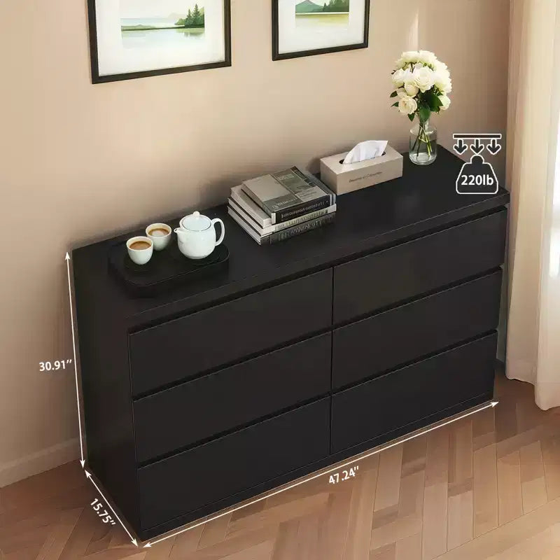 MDF 6-Drawer Dresser with Concealed Handles 47.24"W x 15.75"D x 30.91"H