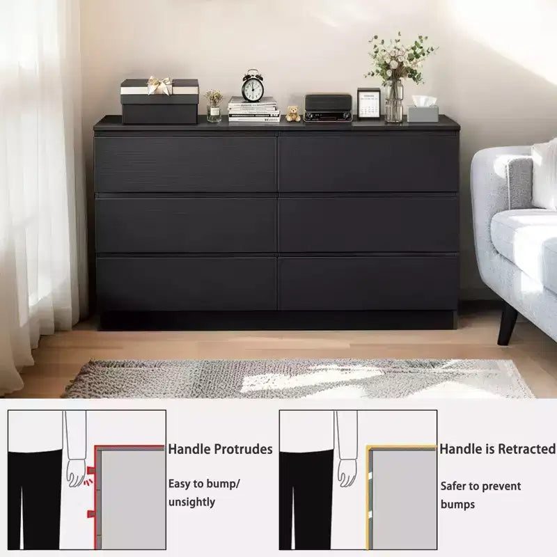 MDF 6-Drawer Dresser with Concealed Handles 47.24"W x 15.75"D x 30.91"H