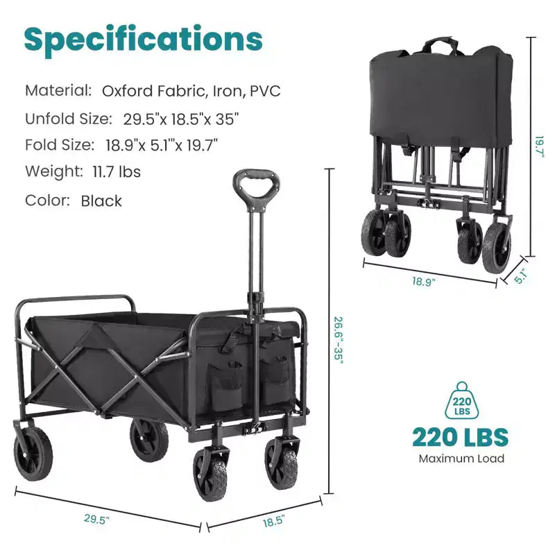 Metal Folding Utility Wagon 18.5"W x 29.5"D x 35"H, 330 lb Capacity