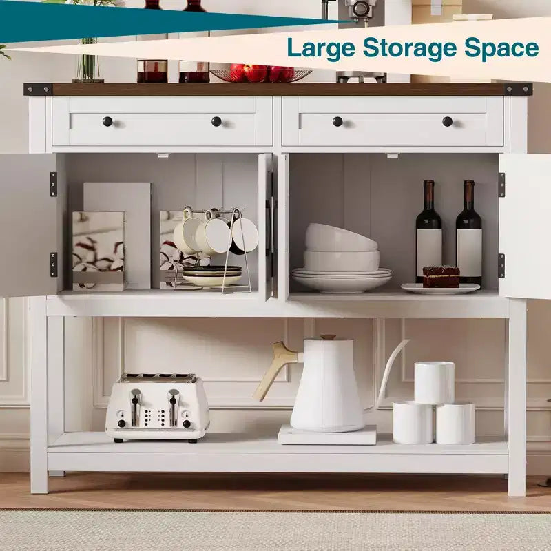 Wood Sideboard Buffet Cabinet 4 Doors 2 Drawers 47.24"W x 14.96"D x 38.58"H