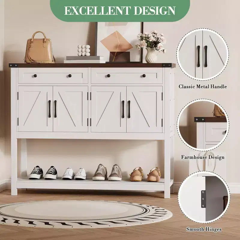 Wood Sideboard Buffet Cabinet 4 Doors 2 Drawers 47.24"W x 14.96"D x 38.58"H