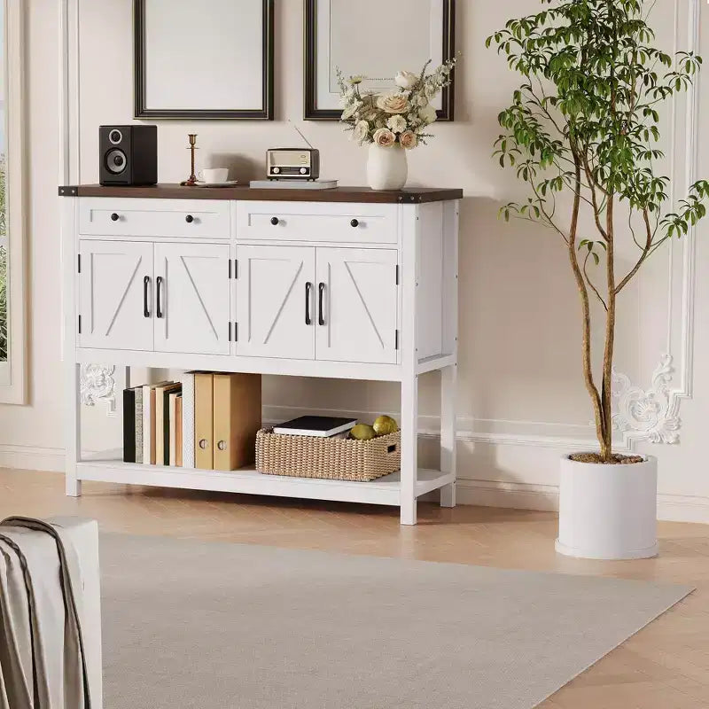 Wood Sideboard Buffet Cabinet 4 Doors 2 Drawers 47.24"W x 14.96"D x 38.58"H