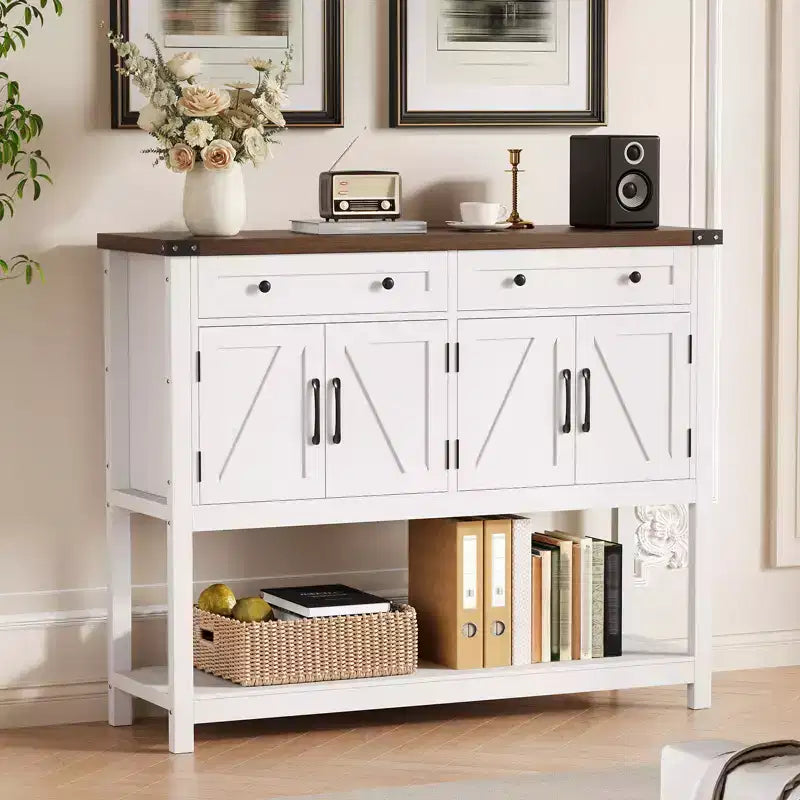 Wood Sideboard Buffet Cabinet 4 Doors 2 Drawers 47.24"W x 14.96"D x 38.58"H