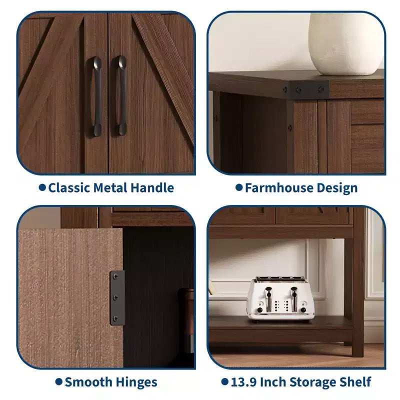Wood Sideboard Buffet Cabinet 4 Doors 2 Drawers 47.24"W x 14.96"D x 38.58"H