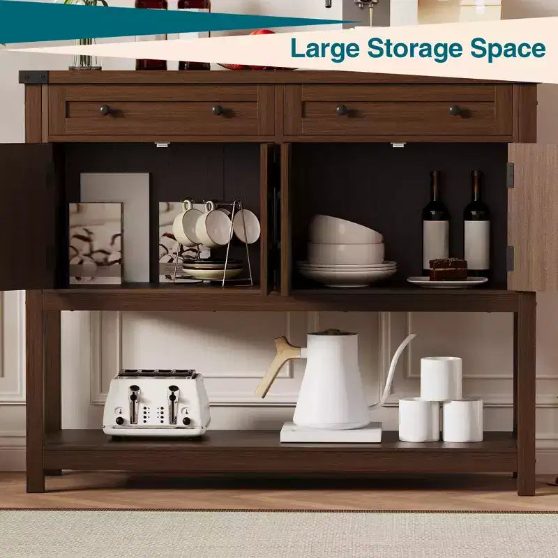 Wood Sideboard Buffet Cabinet 4 Doors 2 Drawers 47.24"W x 14.96"D x 38.58"H