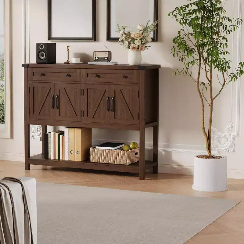 Wood Sideboard Buffet Cabinet 4 Doors 2 Drawers 47.24"W x 14.96"D x 38.58"H