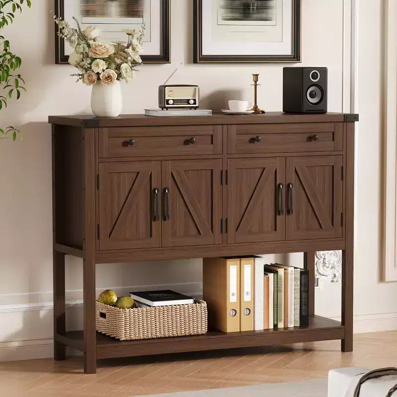 Wood Sideboard Buffet Cabinet 4 Doors 2 Drawers 47.24"W x 14.96"D x 38.58"H