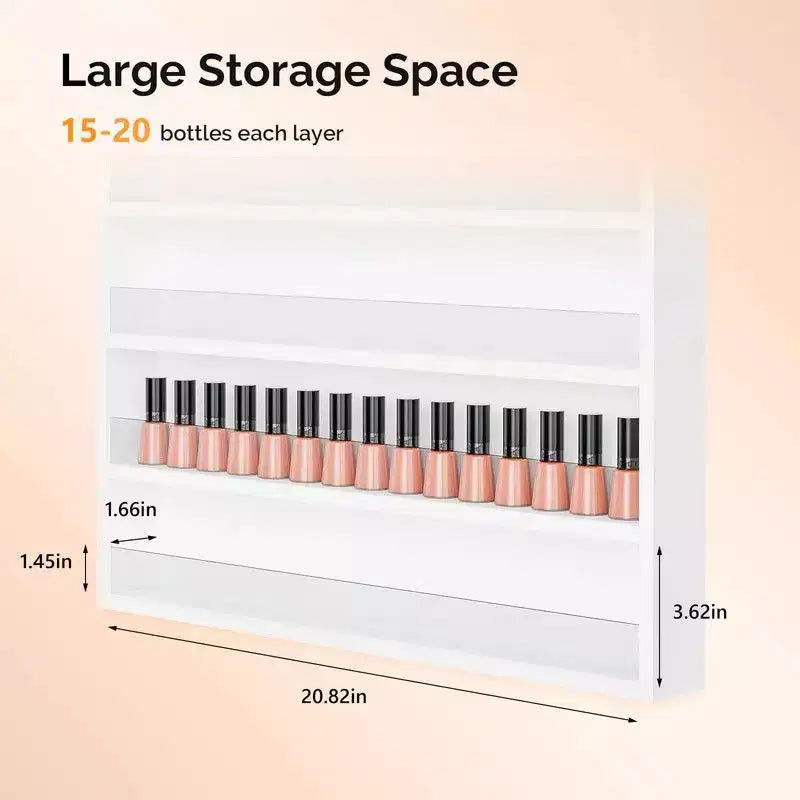 MDF Wall-Mount Nail Polish Organizer Rack 10-Tier 22"W x 3"D x 42.3"H