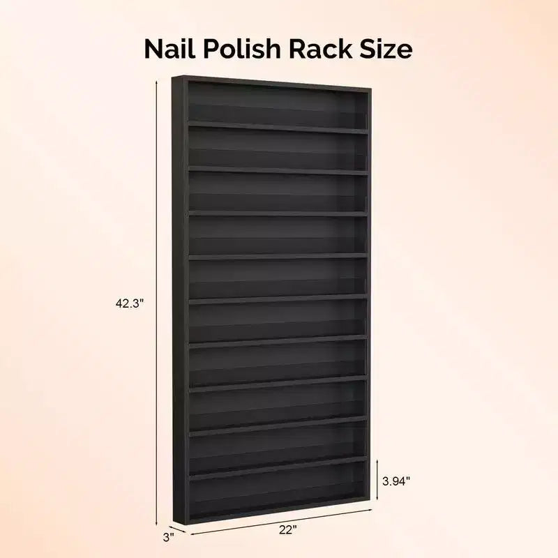 MDF Wall-Mount Nail Polish Organizer Rack 10-Tier 22"W x 3"D x 42.3"H