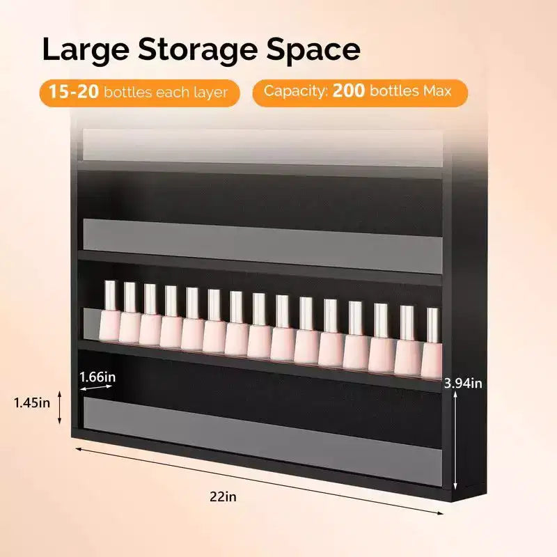 MDF Wall-Mount Nail Polish Organizer Rack 10-Tier 22"W x 3"D x 42.3"H