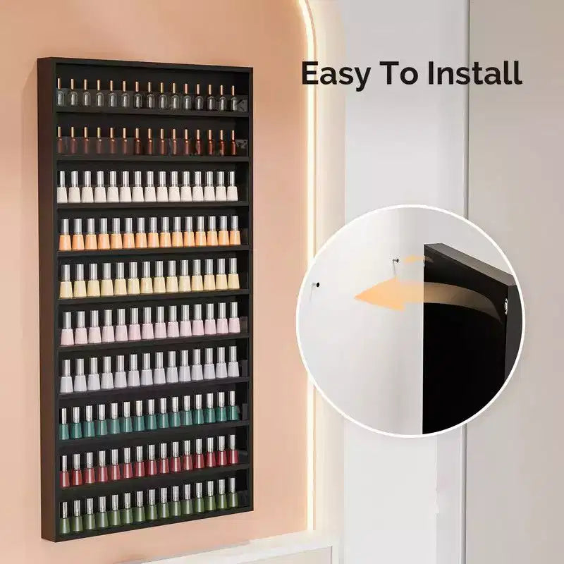 MDF Wall-Mount Nail Polish Organizer Rack 10-Tier 22"W x 3"D x 42.3"H