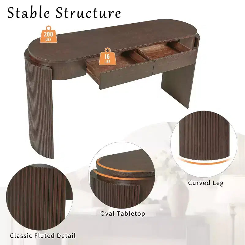 MDF Plywood Oval-Top Console Table with 2 Hidden Drawers 55.1"W x 13.8"D x 32.5"H