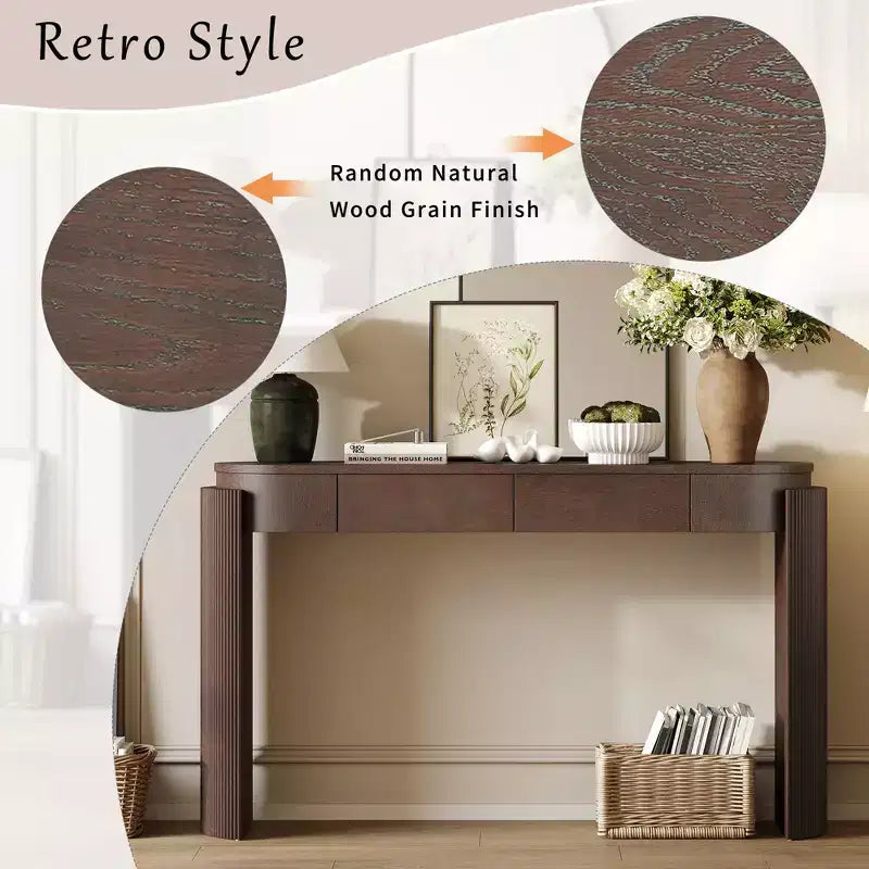 MDF Plywood Oval-Top Console Table with 2 Hidden Drawers 55.1"W x 13.8"D x 32.5"H