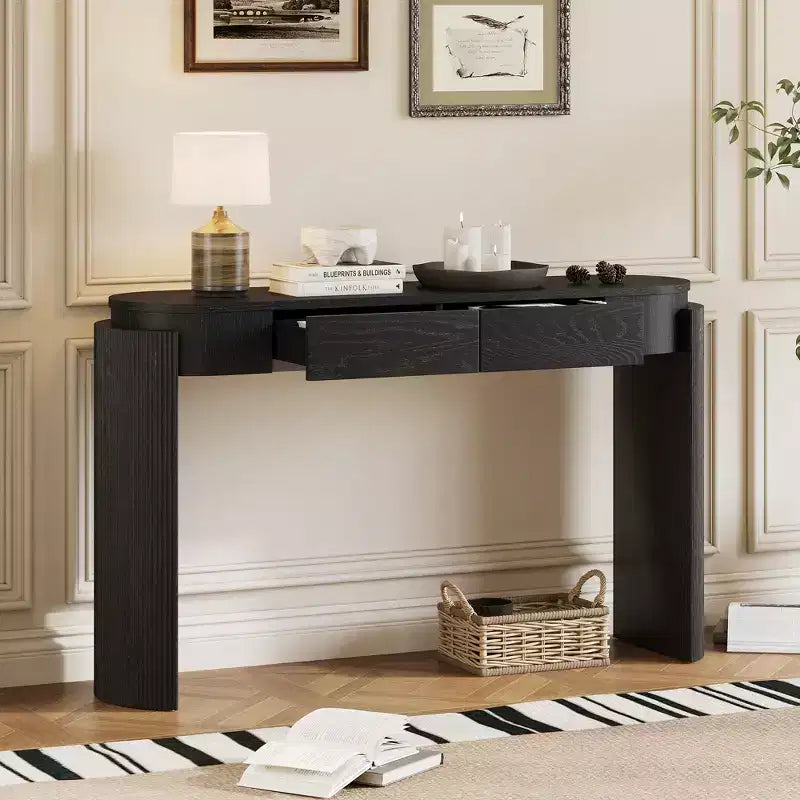 MDF Plywood Oval-Top Console Table with 2 Hidden Drawers 55.1"W x 13.8"D x 32.5"H