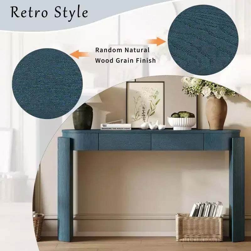 MDF Plywood Oval-Top Console Table with 2 Hidden Drawers 55.1"W x 13.8"D x 32.5"H