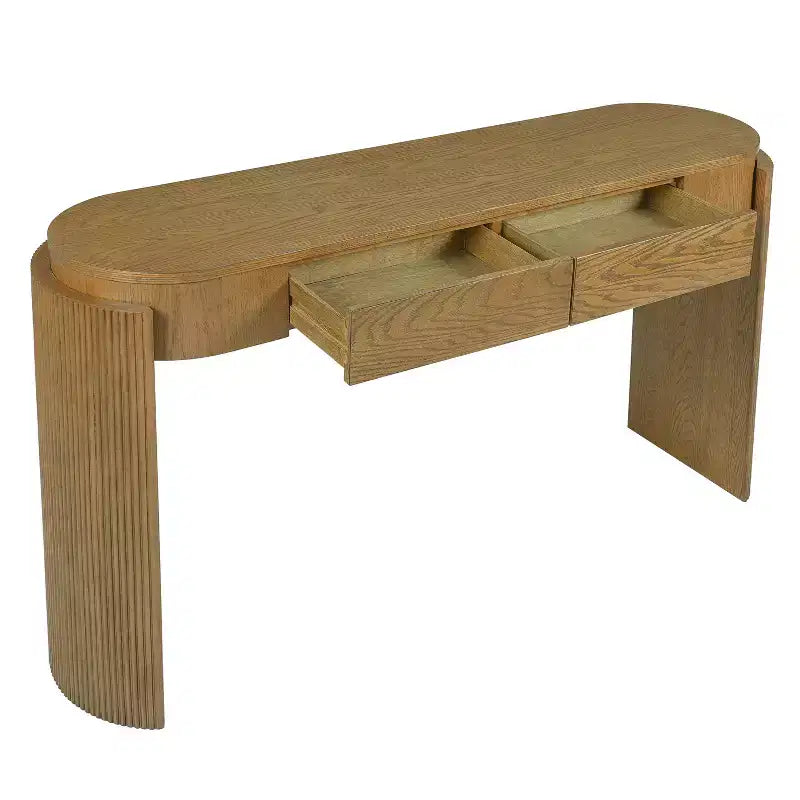 MDF Plywood Oval-Top Console Table with 2 Hidden Drawers 55.1"W x 13.8"D x 32.5"H