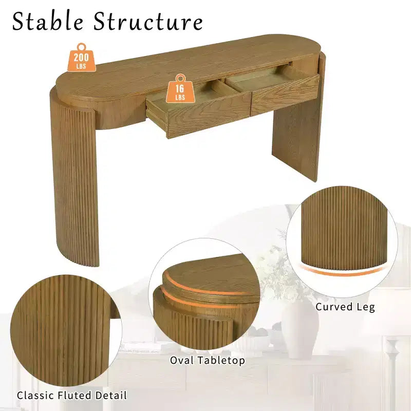 MDF Plywood Oval-Top Console Table with 2 Hidden Drawers 55.1"W x 13.8"D x 32.5"H