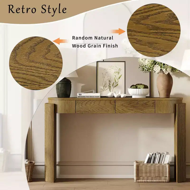 MDF Plywood Oval-Top Console Table with 2 Hidden Drawers 55.1"W x 13.8"D x 32.5"H