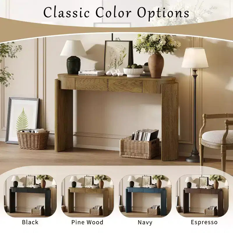 MDF Plywood Oval-Top Console Table with 2 Hidden Drawers 55.1"W x 13.8"D x 32.5"H