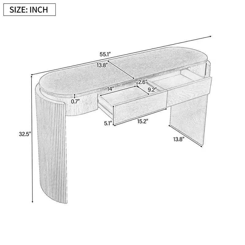 MDF Plywood Oval-Top Console Table with 2 Hidden Drawers 55.1"W x 13.8"D x 32.5"H