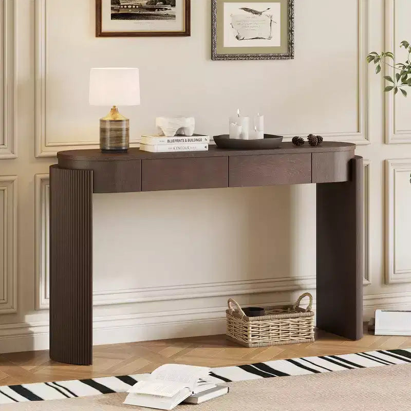 MDF Plywood Oval-Top Console Table with 2 Hidden Drawers 55.1"W x 13.8"D x 32.5"H