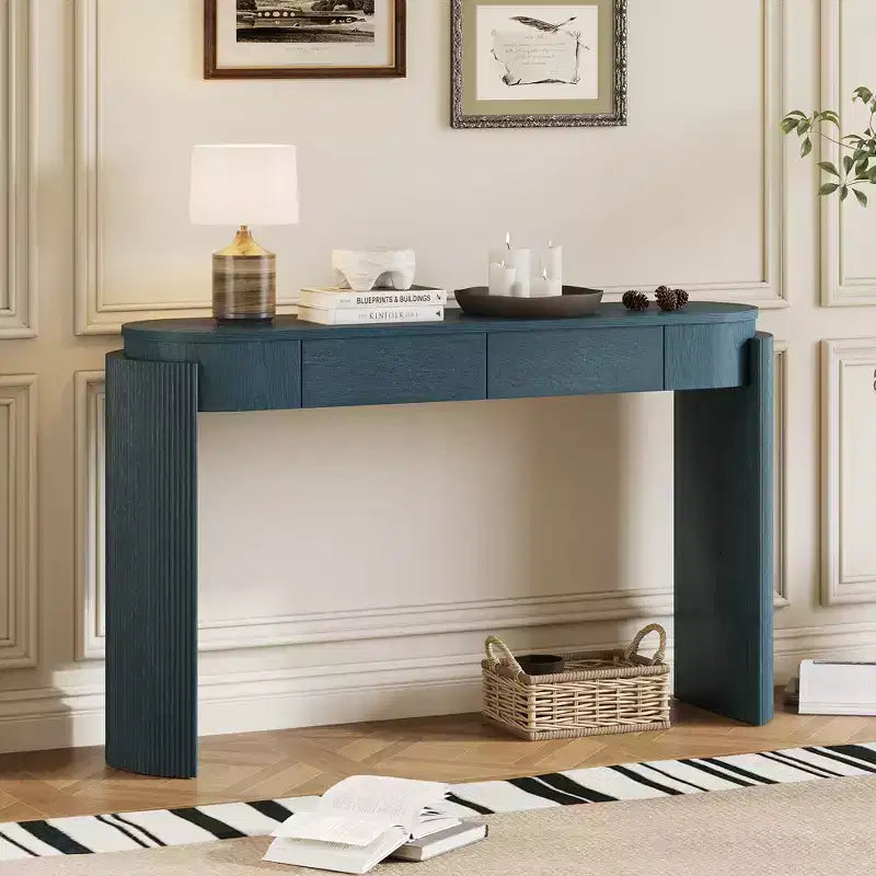 MDF Plywood Oval-Top Console Table with 2 Hidden Drawers 55.1"W x 13.8"D x 32.5"H