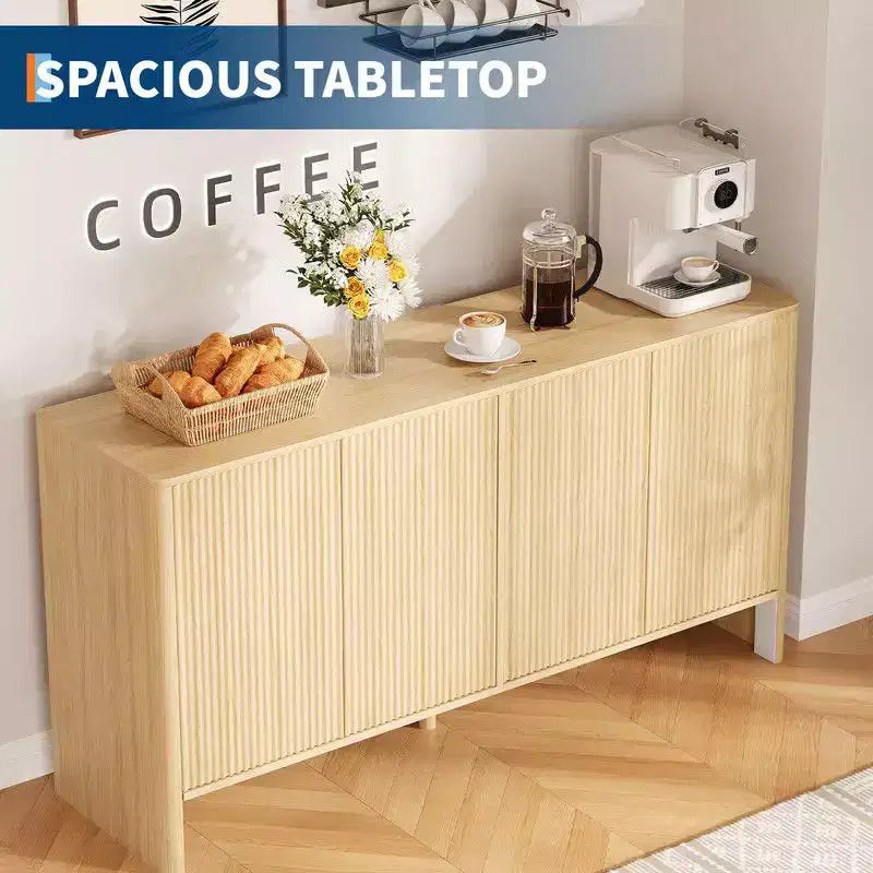 Wood 4-Door Fluted Sideboard Cabinet 57.9"W x 15.7"D x 30.3"H