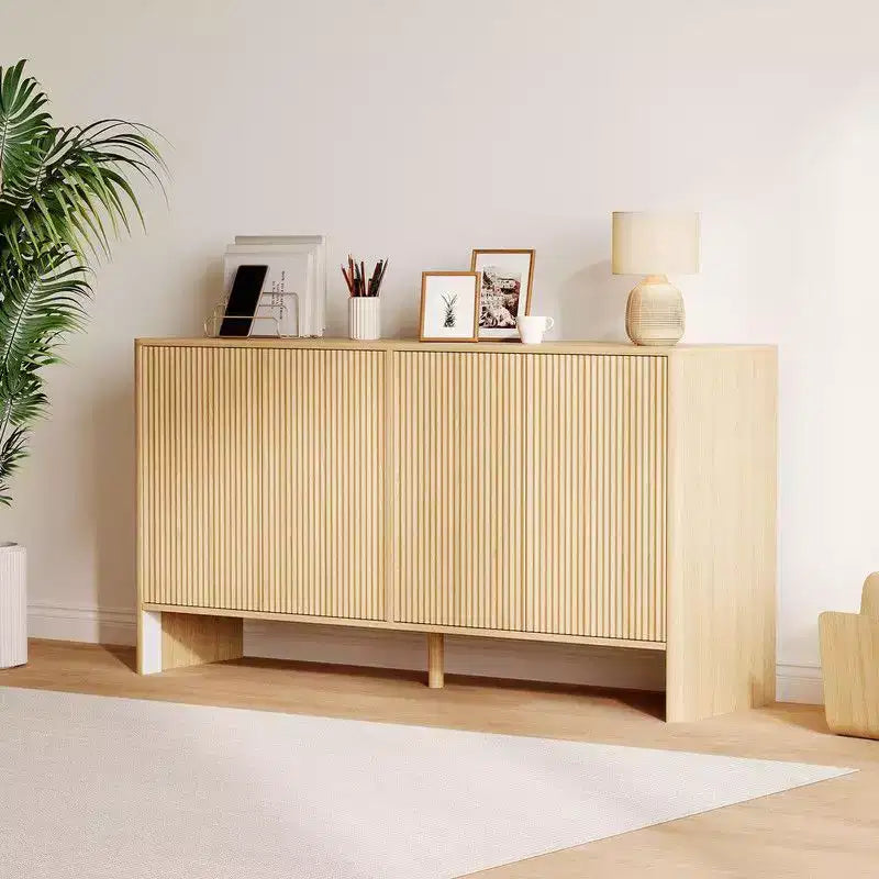 Wood 4-Door Fluted Sideboard Cabinet 57.9"W x 15.7"D x 30.3"H