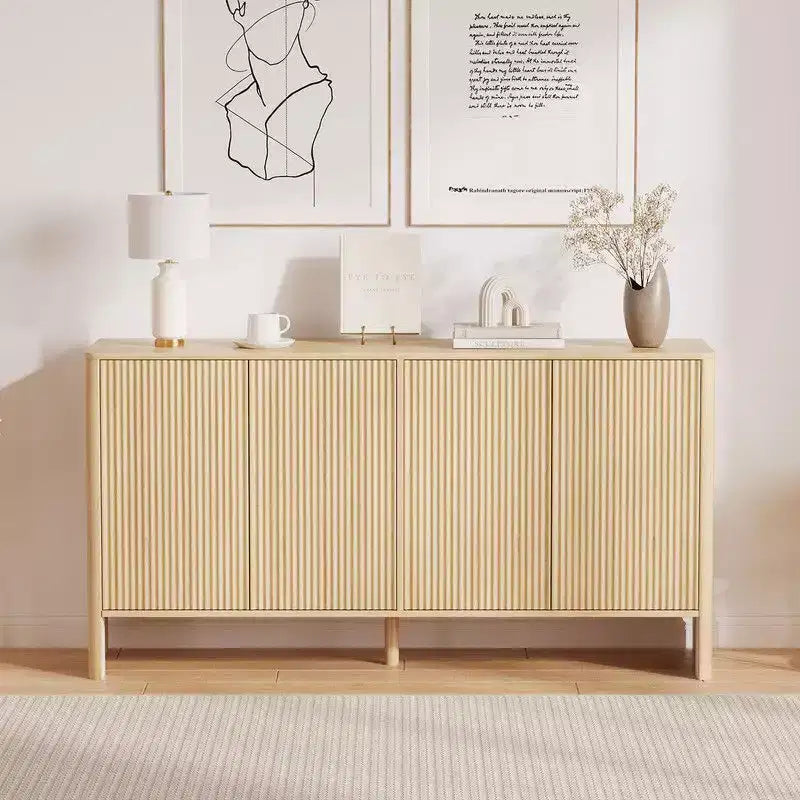 Wood 4-Door Fluted Sideboard Cabinet 57.9"W x 15.7"D x 30.3"H