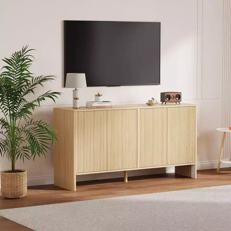 Wood 4-Door Fluted Sideboard Cabinet 57.9"W x 15.7"D x 30.3"H