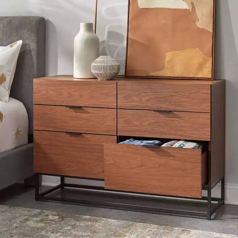 MDF Metal Base 6-Drawer Dresser 47.25"W x 16.38"D x 32.25"H