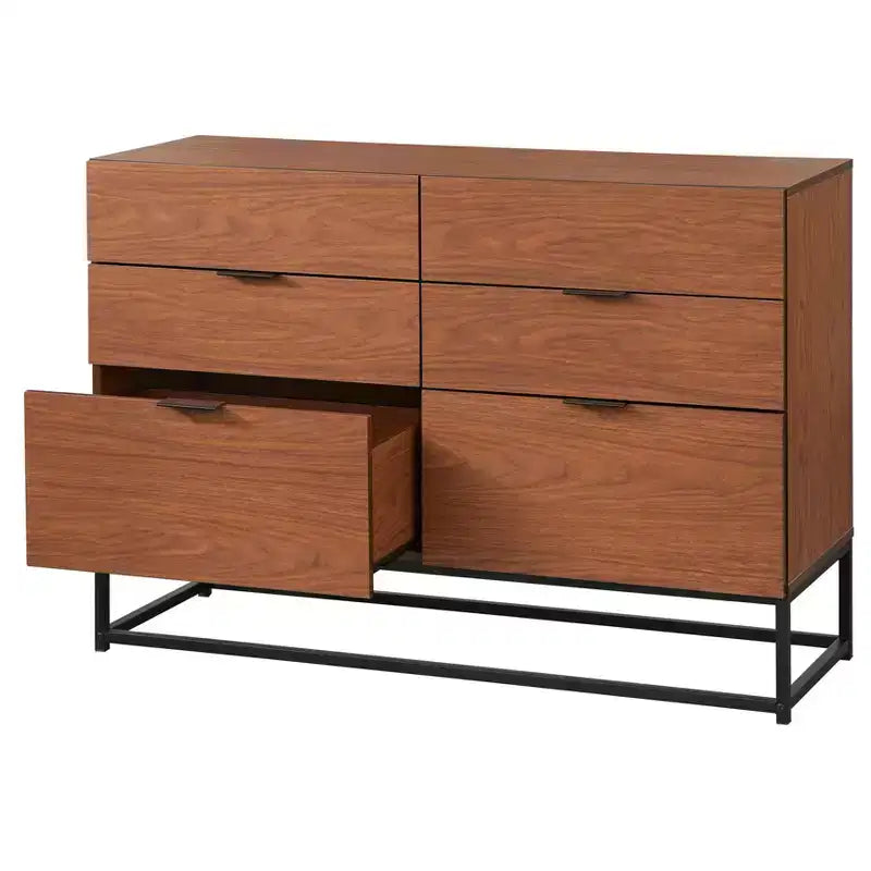 MDF Metal Base 6-Drawer Dresser 47.25"W x 16.38"D x 32.25"H