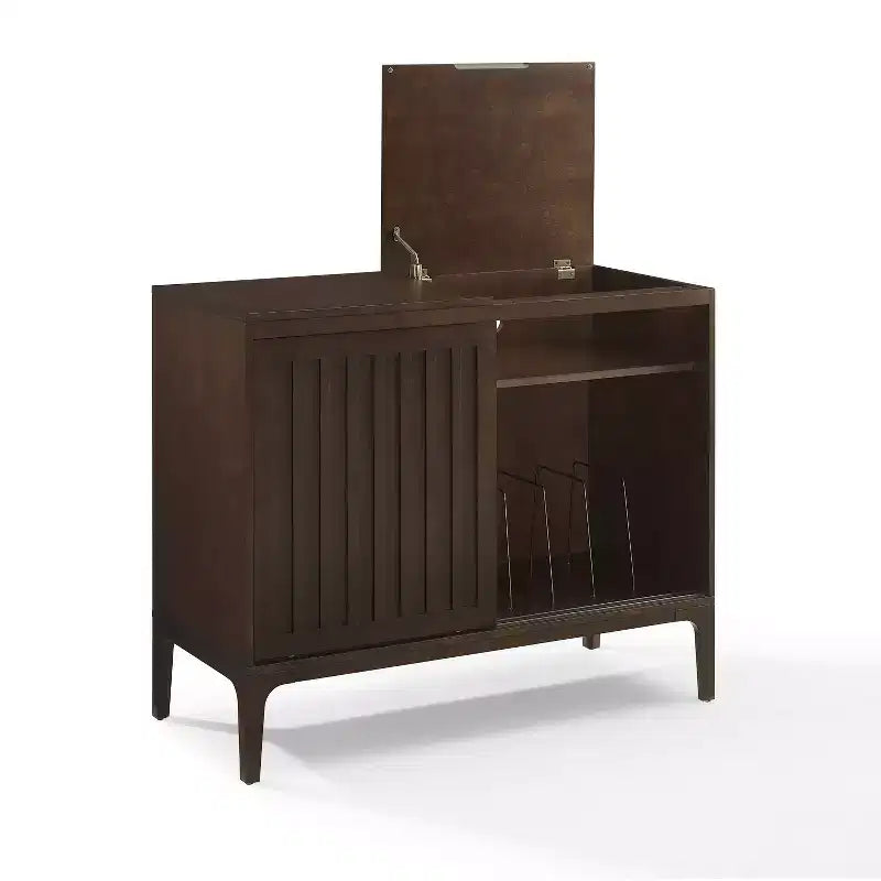 MDF Particle Board Veneer Media Console with Sliding Doors 42.13"W x 18"D x 34.63"H