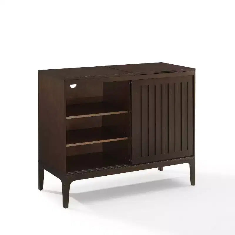 MDF Particle Board Veneer Media Console with Sliding Doors 42.13"W x 18"D x 34.63"H
