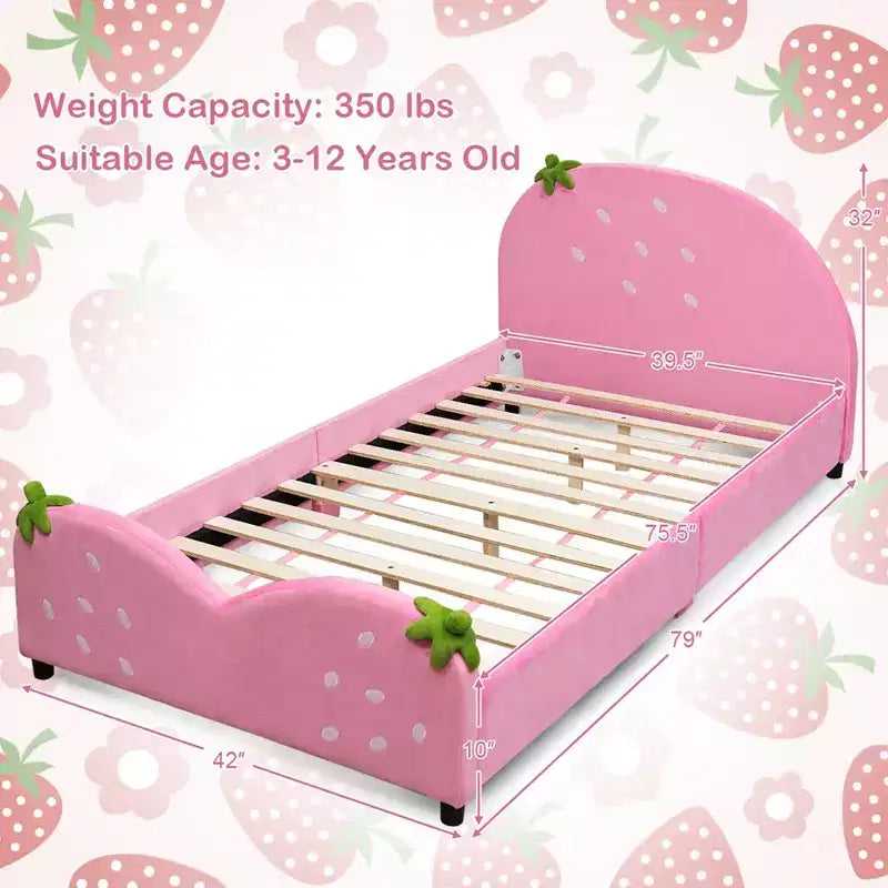 MDF Velvet Upholstered Kids Platform Toddler Bed 42"W x 80"L x 31.5"H