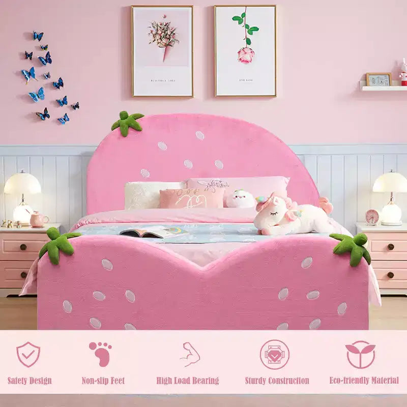 MDF Velvet Upholstered Kids Platform Toddler Bed 42"W x 80"L x 31.5"H