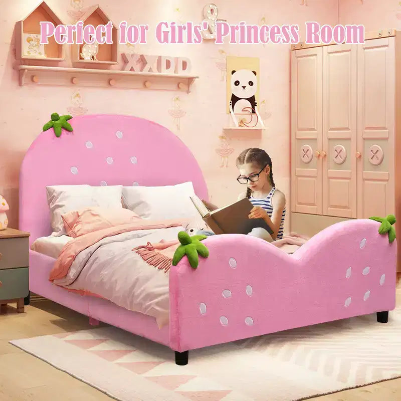 MDF Velvet Upholstered Kids Platform Toddler Bed 42"W x 80"L x 31.5"H