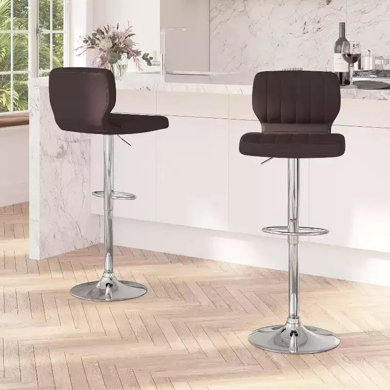 Metal Vinyl Foam Swivel Bar Stool Set of 2, Height Adjustable 25"–33.5" Seat