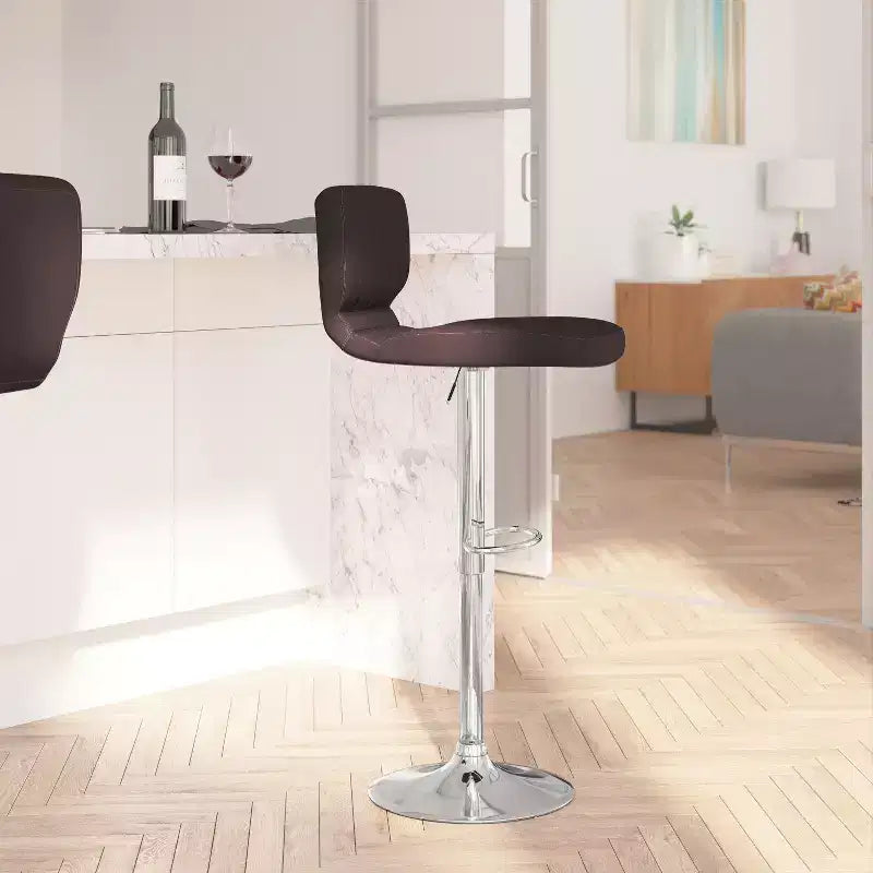 Metal Vinyl Foam Swivel Bar Stool Set of 2, Height Adjustable 25"–33.5" Seat