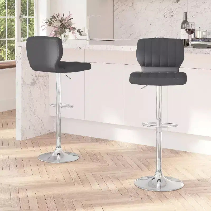Metal Vinyl Foam Swivel Bar Stool Set of 2, Height Adjustable 25"–33.5" Seat