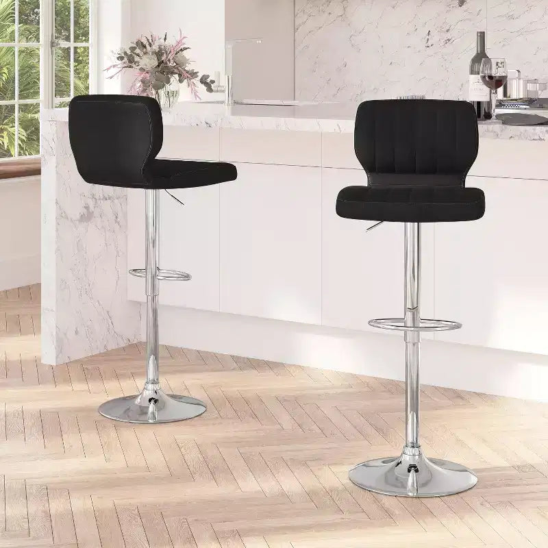 Metal Vinyl Foam Swivel Bar Stool Set of 2, Height Adjustable 25"–33.5" Seat
