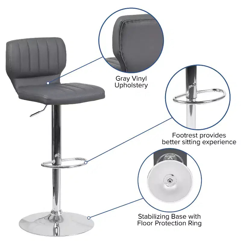 Metal Vinyl Foam Swivel Bar Stool Set of 2, Height Adjustable 25"–33.5" Seat