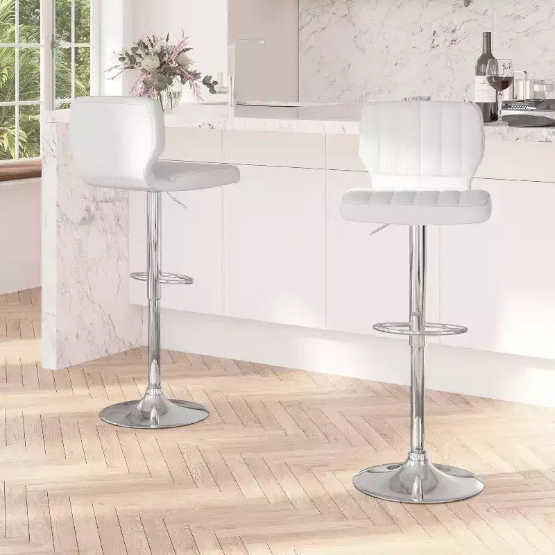 Metal Vinyl Foam Swivel Bar Stool Set of 2, Height Adjustable 25"–33.5" Seat