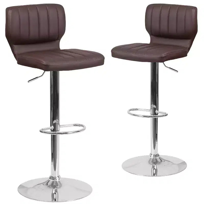 Metal Vinyl Foam Swivel Bar Stool Set of 2, Height Adjustable 25"–33.5" Seat
