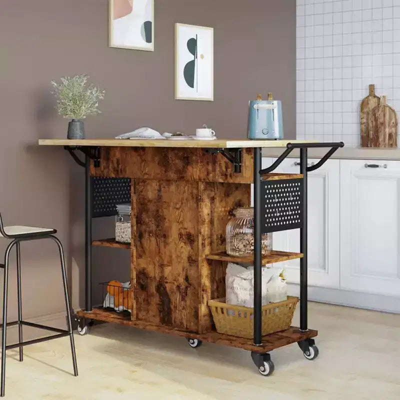 Metal Wood Surface Rolling Kitchen Utility Cart 25.2"W x 53.54"D x 35.63"H